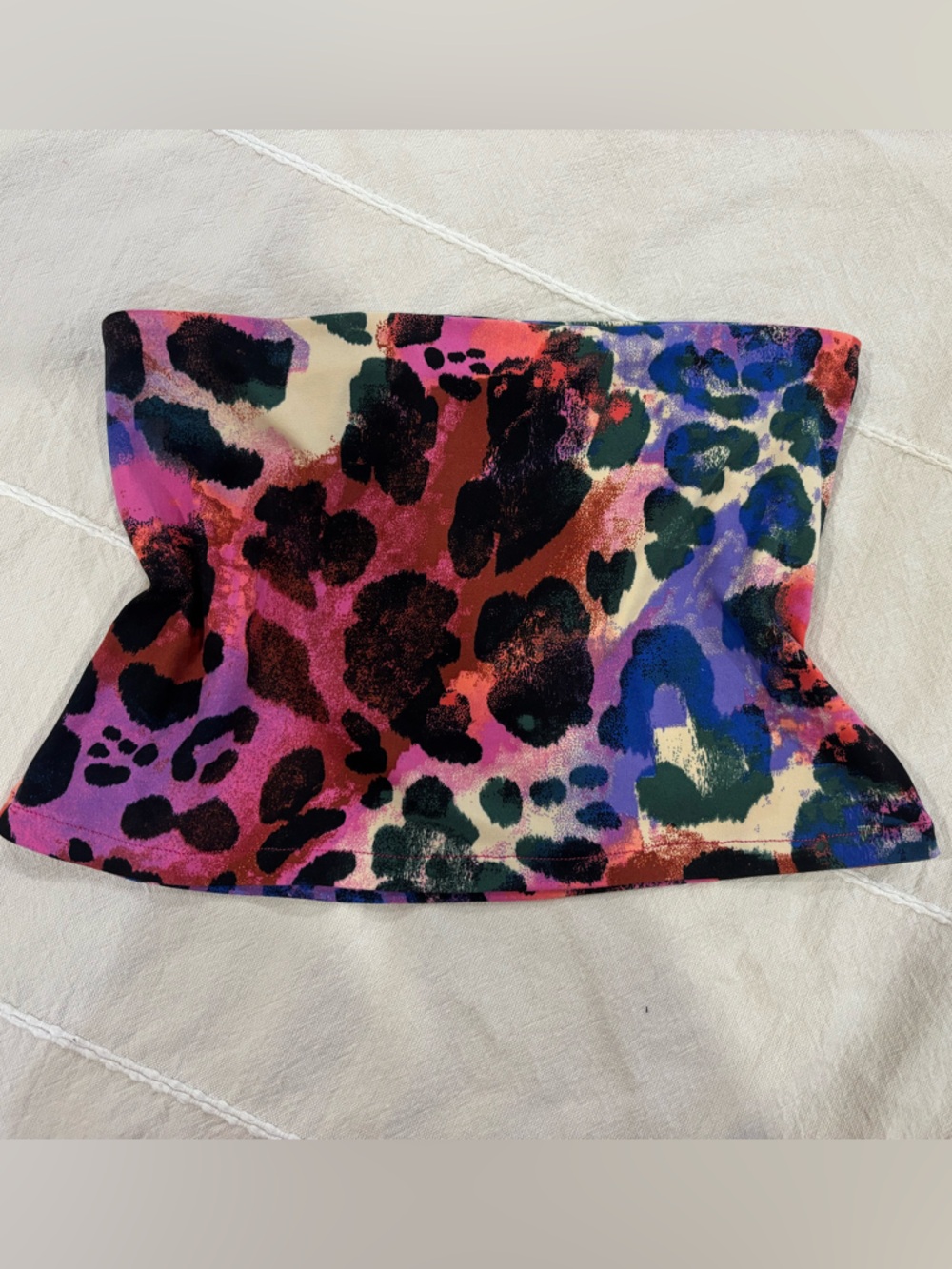 Multicolor Leopard Print Strapless Crop Top